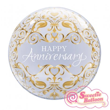 071444166607 Happy Anniversary Gold Classic Bubble Balloon 22