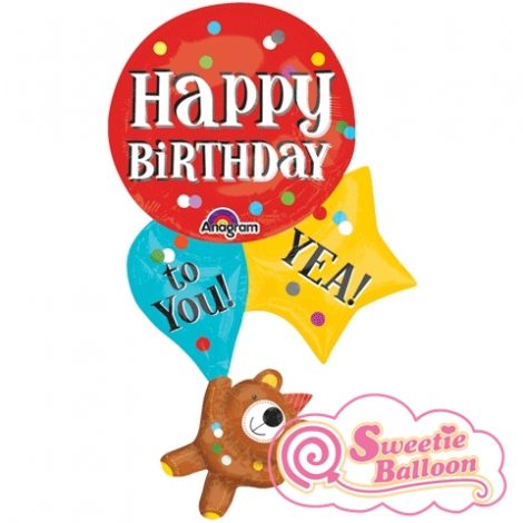 026635308090 Birthday Bear With Balloons 21 x 33