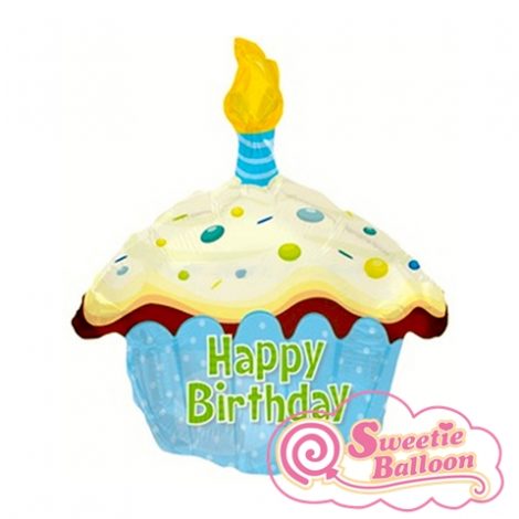 052329410206 Happy Birthday Blue Cupcake Junior Shape 22.5